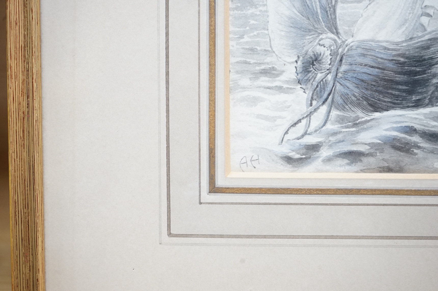 Alice Havers (1850-1890), monochrome ink and wash, ‘The Nautilus’, monogrammed, 18 x 11cm. Condition - fair